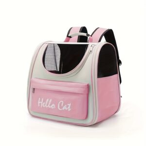 Hello Cat Nylon Pet Backpack, Large Capacity Fold-able Travel Carrier with Zipper Closure (PINK)