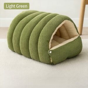 High-Elasticity Warm Cat Bed: 57×37×28cm Wrapped Design, Striped Fleece + Arctic Fleece Heat Retention, Removable & Washable（light GREEN）