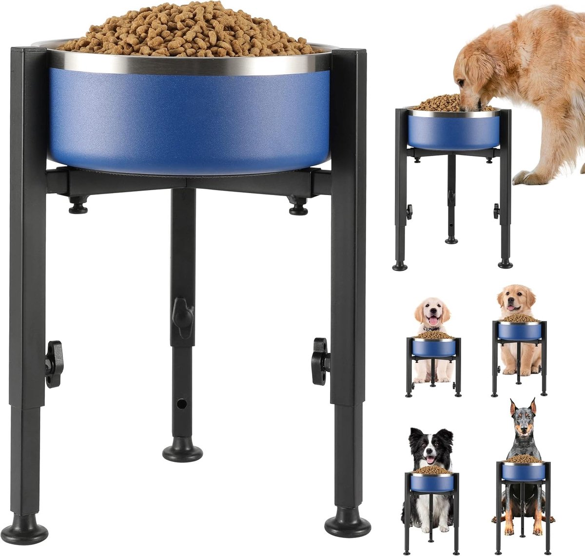 Dog Food Bowl Stand - Metal Elevated Dog Food Dispenser - Adjustable Dog Food Bowl Stand