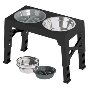 PaWz Elevated Dog Bowls 2 Stainless Steel Bowls and 1 Slow Feeder Bowl